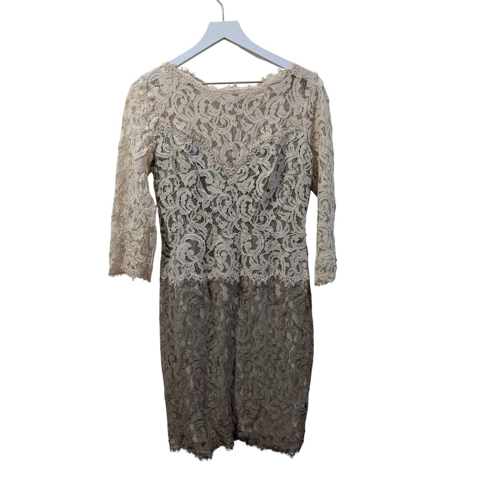 Tadashi Shoji Petite 10P Lace Ombre Sheath Dress Cream Taupe ACZ1224MP